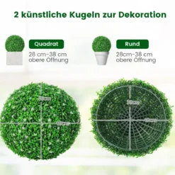 2er Buchsbaumkugel mit Weißen Blüten UV-beständige Künstliche Pflanze Grün