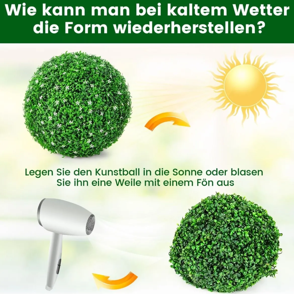 2er Buchsbaumkugel mit Weißen Blüten UV-beständige Künstliche Pflanze Grün