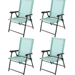 2er/4er Set Gartenstühle Klappstühle mit Armlehnen Balkonstühle mit wetterfestem Stoff Minzgrün/Blau