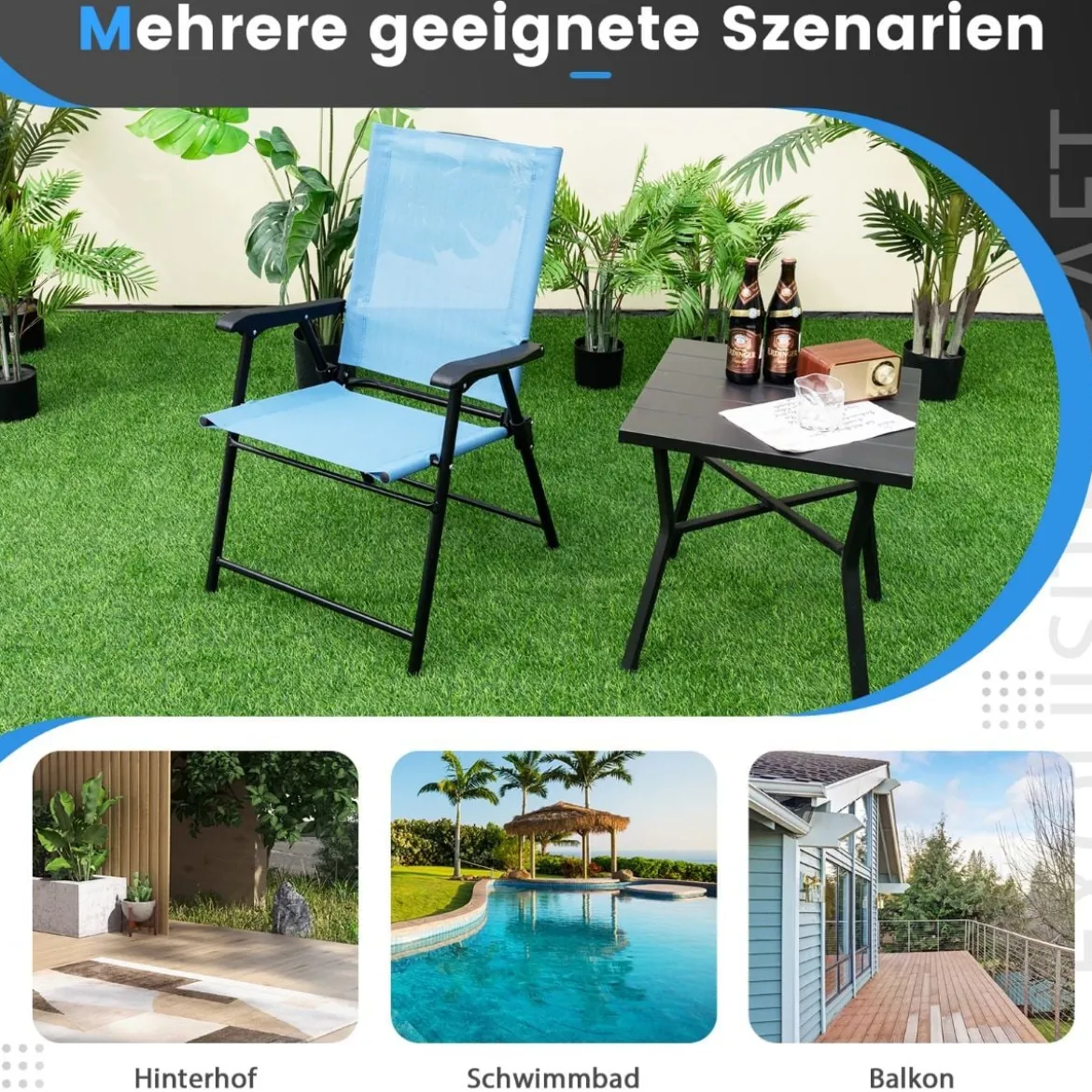 2er/4er Set Gartenstühle Klappstühle mit Armlehnen Balkonstühle mit wetterfestem Stoff Minzgrün/Blau