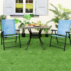 2er/4er Set Gartenstühle Klappstühle mit Armlehnen Balkonstühle mit wetterfestem Stoff Minzgrün/Blau