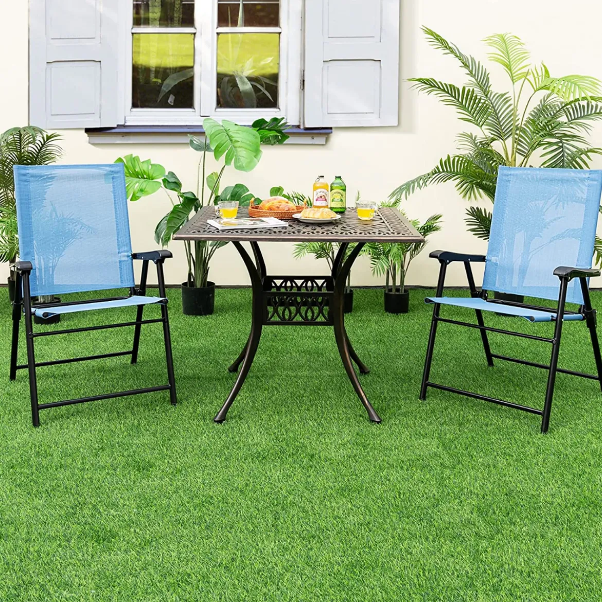 2er/4er Set Gartenstühle Klappstühle mit Armlehnen Balkonstühle mit wetterfestem Stoff Minzgrün/Blau