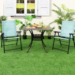 2er/4er Set Gartenstühle Klappstühle mit Armlehnen Balkonstühle mit wetterfestem Stoff Minzgrün/Blau