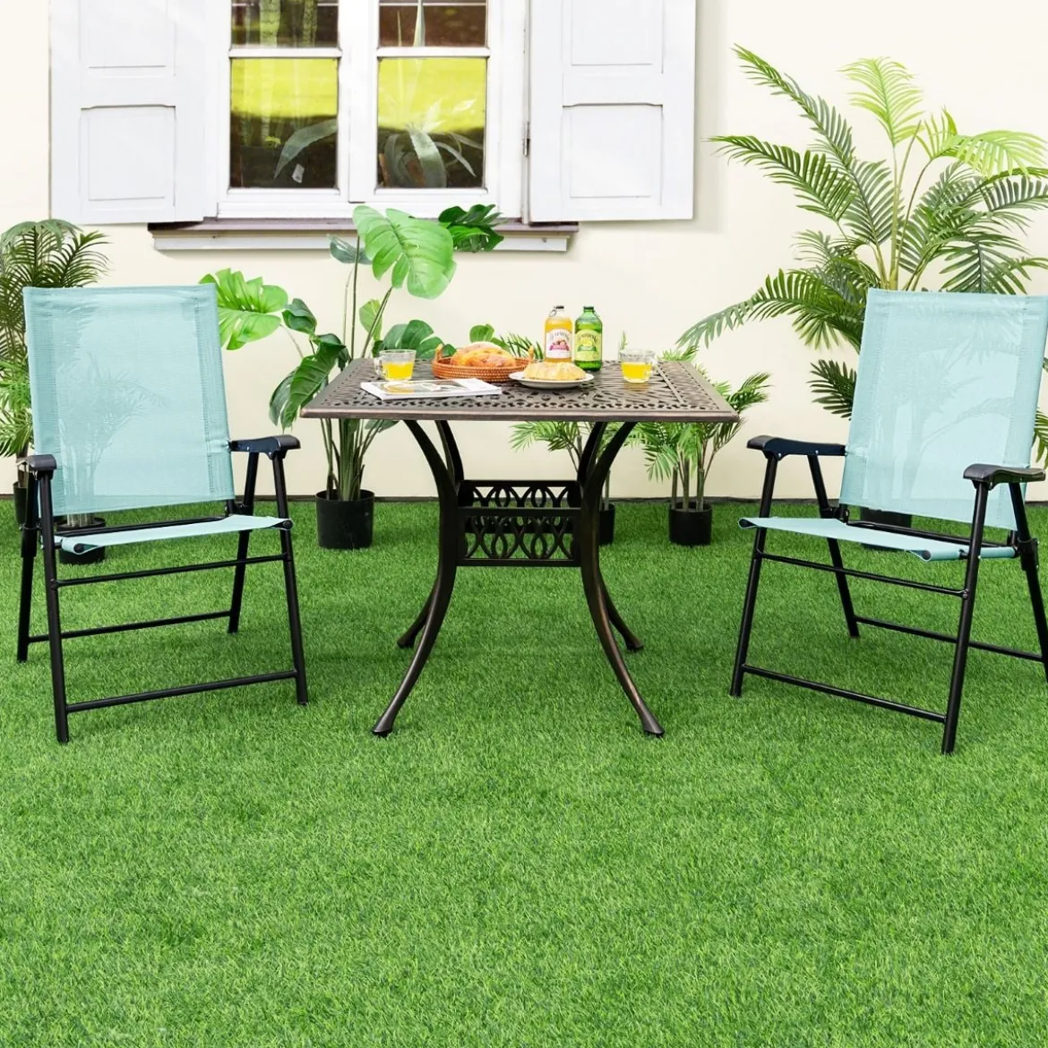 2er/4er Set Gartenstühle Klappstühle mit Armlehnen Balkonstühle mit wetterfestem Stoff Minzgrün/Blau