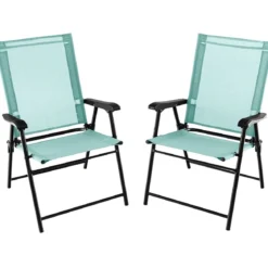 2er/4er Set Gartenstühle Klappstühle mit Armlehnen Balkonstühle mit wetterfestem Stoff Minzgrün/Blau