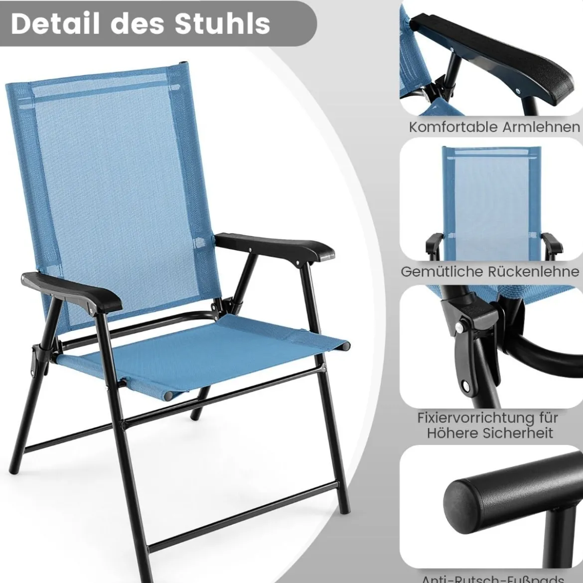 2er/4er Set Gartenstühle Klappstühle mit Armlehnen Balkonstühle mit wetterfestem Stoff Minzgrün/Blau