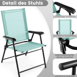 2er/4er Set Gartenstühle Klappstühle mit Armlehnen Balkonstühle mit wetterfestem Stoff Minzgrün/Blau