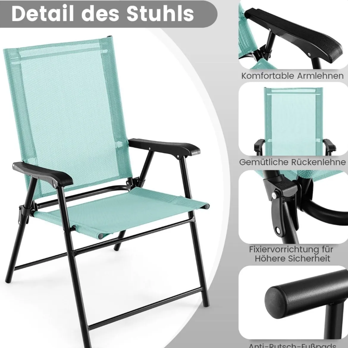 2er/4er Set Gartenstühle Klappstühle mit Armlehnen Balkonstühle mit wetterfestem Stoff Minzgrün/Blau