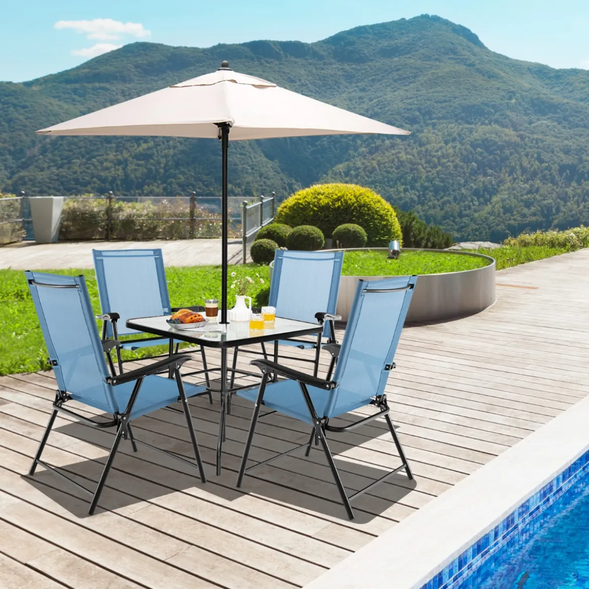 2er/4er Set Gartenstühle Klappstühle mit Armlehnen Balkonstühle mit wetterfestem Stoff Minzgrün/Blau