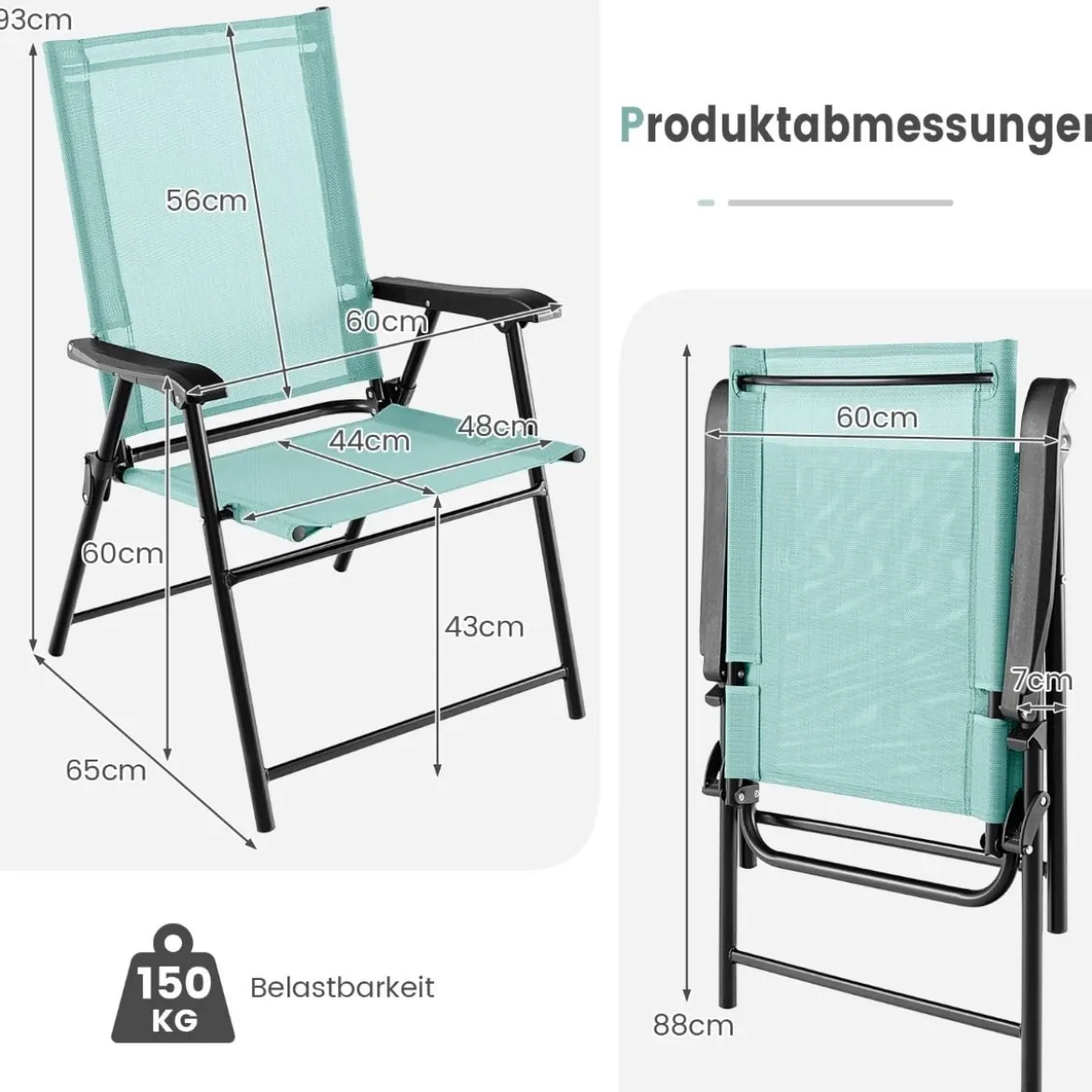 2er/4er Set Gartenstühle Klappstühle mit Armlehnen Balkonstühle mit wetterfestem Stoff Minzgrün/Blau