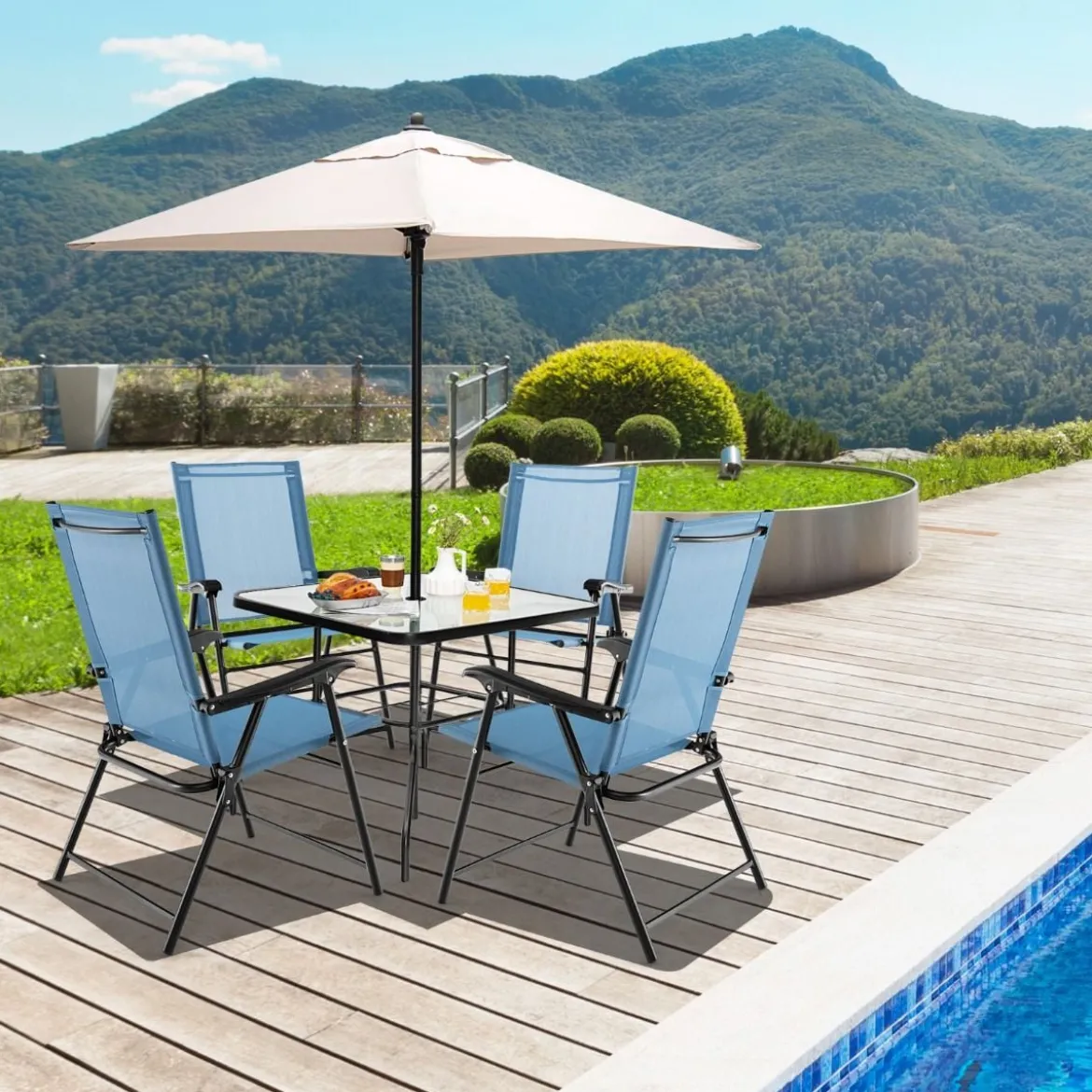 2er/4er Set Gartenstühle Klappstühle mit Armlehnen Balkonstühle mit wetterfestem Stoff Minzgrün/Blau