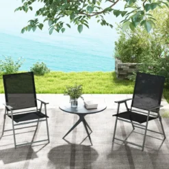 2er/4er Set Gartenstühle Klappstühle mit wetterfestem Stoff Balkonstühle mit Armlehnen Weiß/Grau/Schwarz