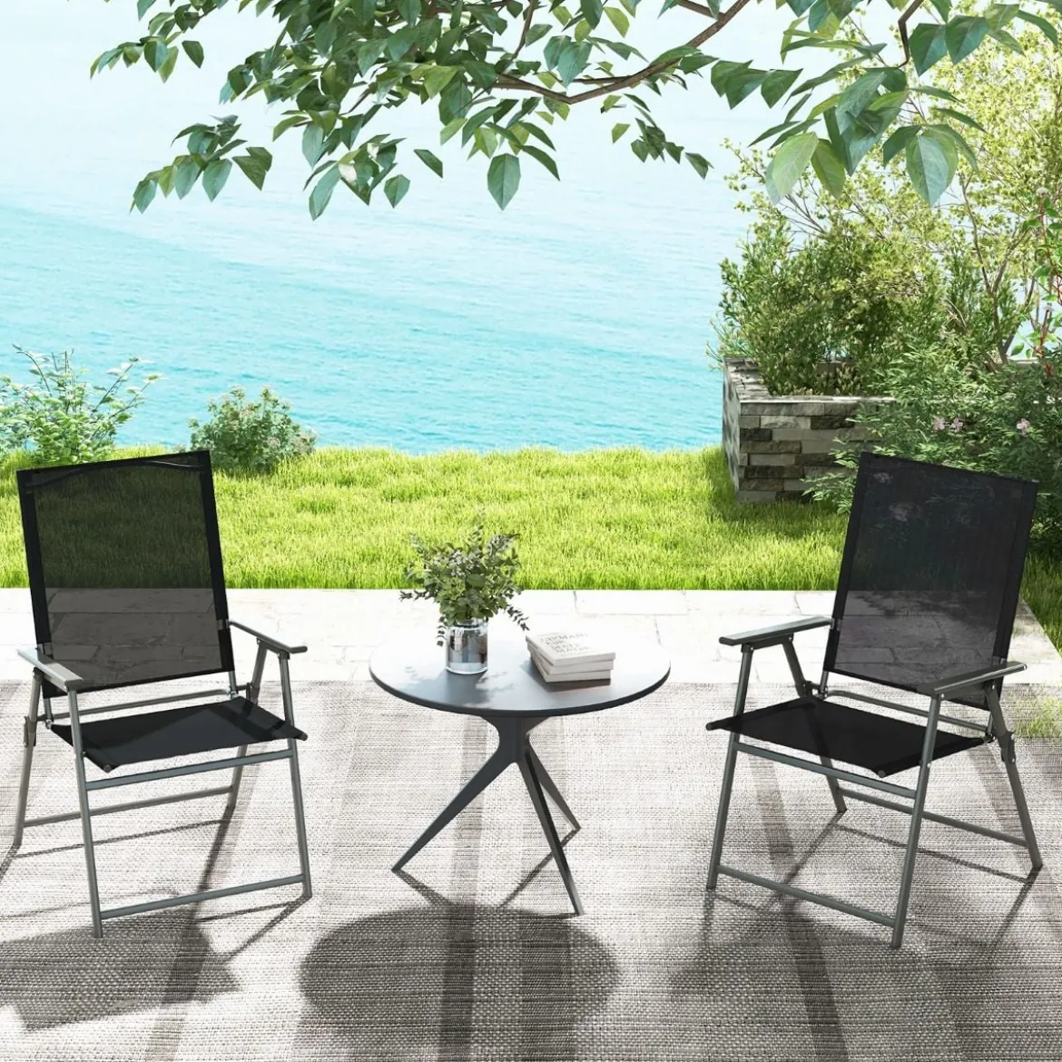 2er/4er Set Gartenstühle Klappstühle mit wetterfestem Stoff Balkonstühle mit Armlehnen Weiß/Grau/Schwarz