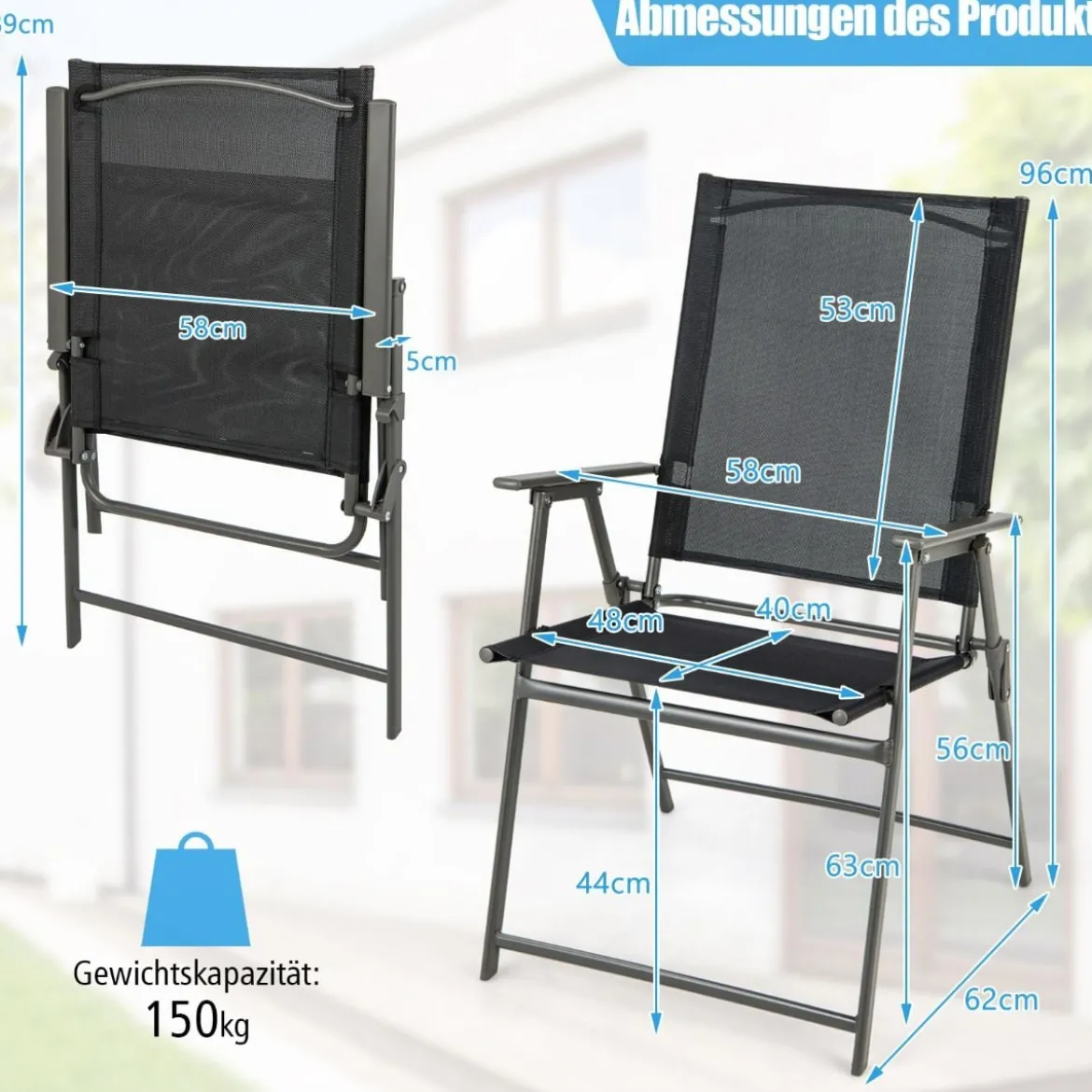 2er/4er Set Gartenstühle Klappstühle mit wetterfestem Stoff Balkonstühle mit Armlehnen Weiß/Grau/Schwarz