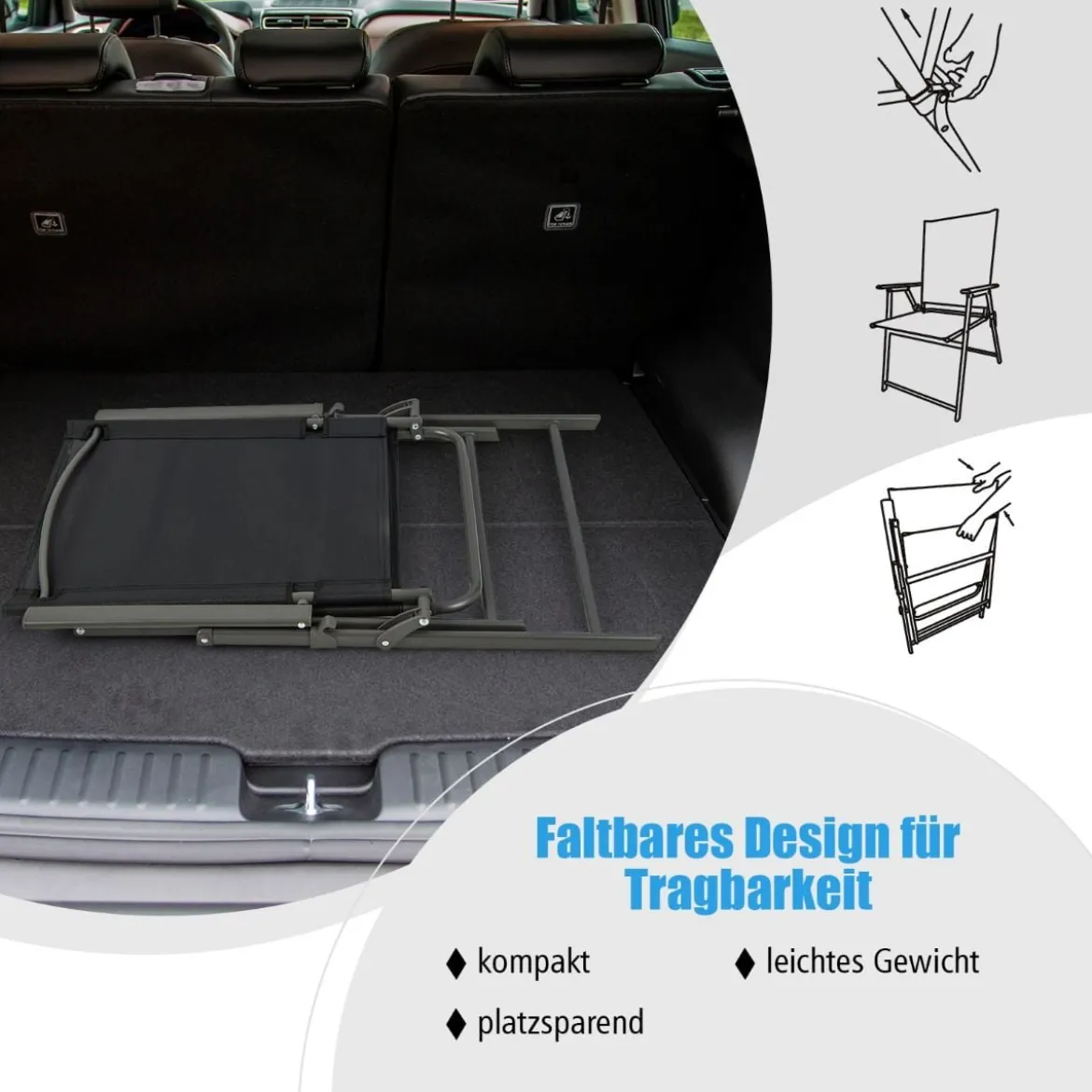 2er/4er Set Gartenstühle Klappstühle mit wetterfestem Stoff Balkonstühle mit Armlehnen Weiß/Grau/Schwarz