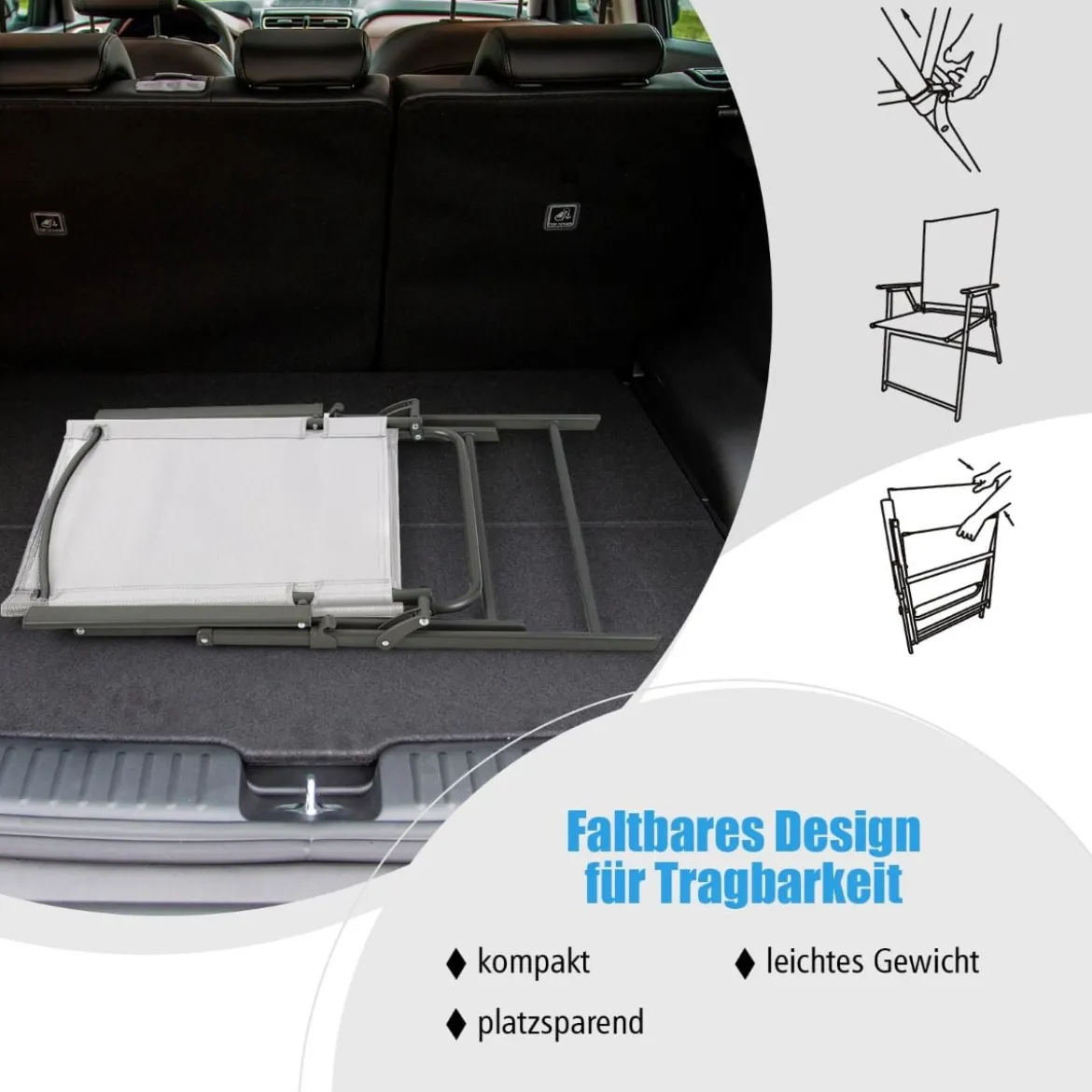 2er/4er Set Gartenstühle Klappstühle mit wetterfestem Stoff Balkonstühle mit Armlehnen Weiß/Grau/Schwarz