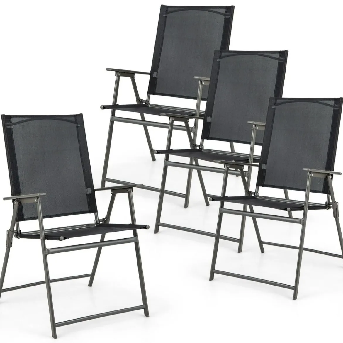 2er/4er Set Gartenstühle Klappstühle mit wetterfestem Stoff Balkonstühle mit Armlehnen Weiß/Grau/Schwarz