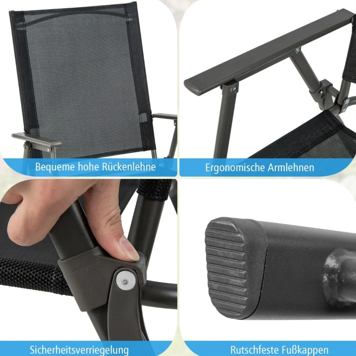 2er/4er Set Gartenstühle Klappstühle mit wetterfestem Stoff Balkonstühle mit Armlehnen Weiß/Grau/Schwarz