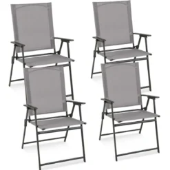 2er/4er Set Gartenstühle Klappstühle mit wetterfestem Stoff Balkonstühle mit Armlehnen Weiß/Grau/Schwarz