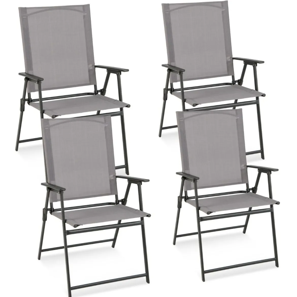 2er/4er Set Gartenstühle Klappstühle mit wetterfestem Stoff Balkonstühle mit Armlehnen Weiß/Grau/Schwarz