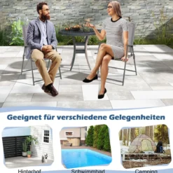 2er/4er Set Gartenstühle Klappstühle mit wetterfestem Stoff Balkonstühle mit Armlehnen Weiß/Grau/Schwarz