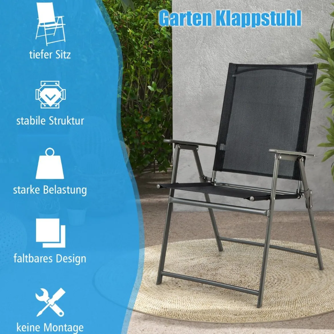 2er/4er Set Gartenstühle Klappstühle mit wetterfestem Stoff Balkonstühle mit Armlehnen Weiß/Grau/Schwarz
