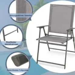 2er/4er Set Gartenstühle Klappstühle mit wetterfestem Stoff Balkonstühle mit Armlehnen Weiß/Grau/Schwarz