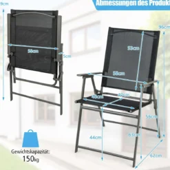 2er/4er Set Gartenstühle Klappstühle mit wetterfestem Stoff Balkonstühle mit Armlehnen Weiß/Grau/Schwarz