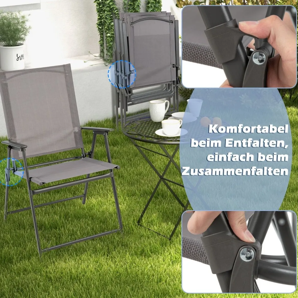 2er/4er Set Gartenstühle Klappstühle mit wetterfestem Stoff Balkonstühle mit Armlehnen Weiß/Grau/Schwarz