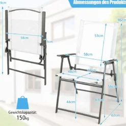 2er/4er Set Gartenstühle Klappstühle mit wetterfestem Stoff Balkonstühle mit Armlehnen Weiß/Grau/Schwarz