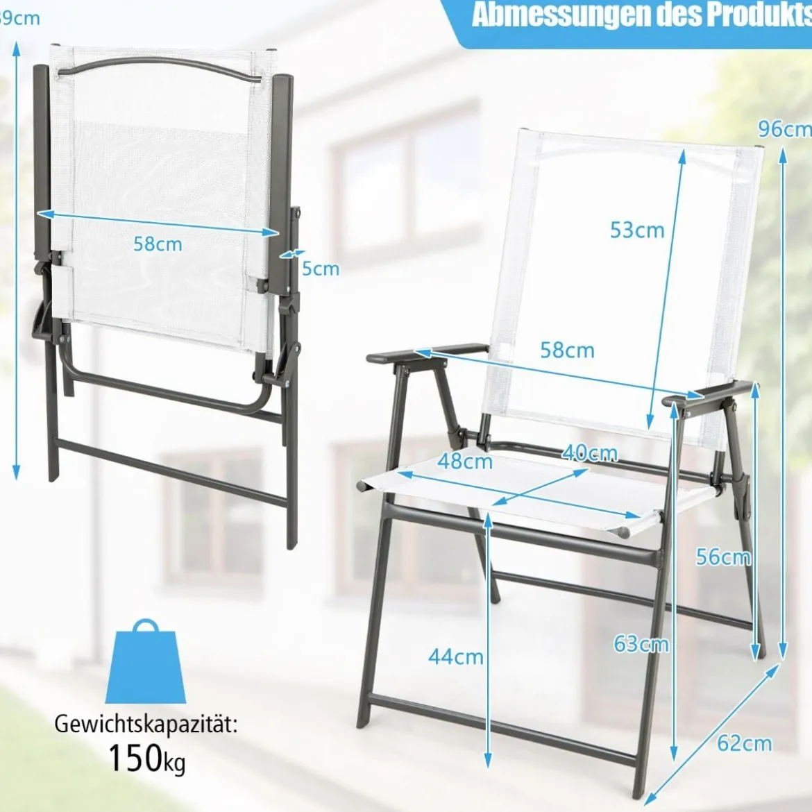 2er/4er Set Gartenstühle Klappstühle mit wetterfestem Stoff Balkonstühle mit Armlehnen Weiß/Grau/Schwarz