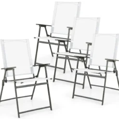2er/4er Set Gartenstühle Klappstühle mit wetterfestem Stoff Balkonstühle mit Armlehnen Weiß/Grau/Schwarz