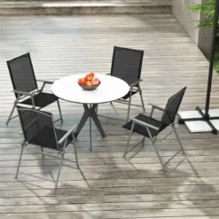 2er/4er Set Gartenstühle Klappstühle mit wetterfestem Stoff Balkonstühle mit Armlehnen Weiß/Grau/Schwarz