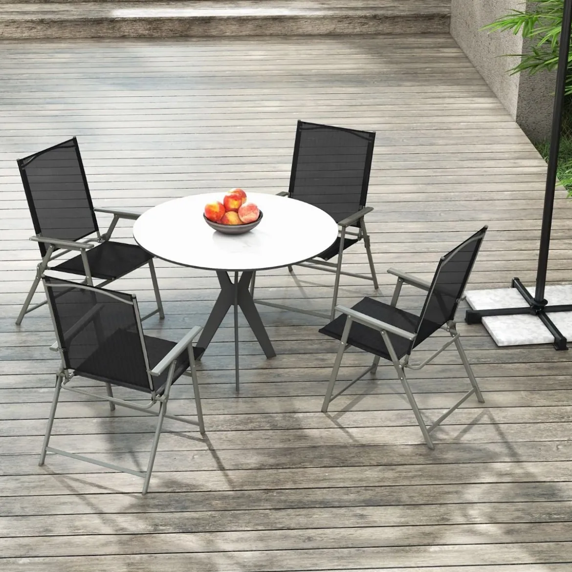 2er/4er Set Gartenstühle Klappstühle mit wetterfestem Stoff Balkonstühle mit Armlehnen Weiß/Grau/Schwarz