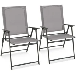 2er/4er Set Gartenstühle Klappstühle mit wetterfestem Stoff Balkonstühle mit Armlehnen Weiß/Grau/Schwarz