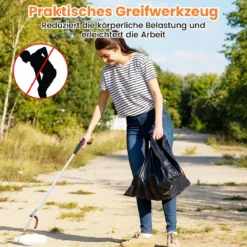 4er Extra lange 88 cm Greifzange Gartengreifer & Müllsammler-Stab Leichte Aluminium-Klaue Silber