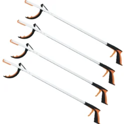 4er Extra lange 88 cm Greifzange Gartengreifer & Müllsammler-Stab Leichte Aluminium-Klaue Silber