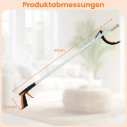 4er Extra lange 88 cm Greifzange Gartengreifer & Müllsammler-Stab Leichte Aluminium-Klaue Silber