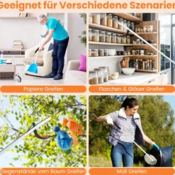 4er Extra lange 88 cm Greifzange Gartengreifer & Müllsammler-Stab Leichte Aluminium-Klaue Silber