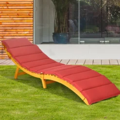 Ergonomische Holz Sonnenliege mit Auflage & Klappbarer Kopfstütze Gartenliege 190 x 55 x 52 cm