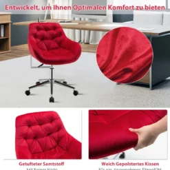 Ergonomischer Akzentstuhl Gepolsterter Drehstuhl aus Samt Rot