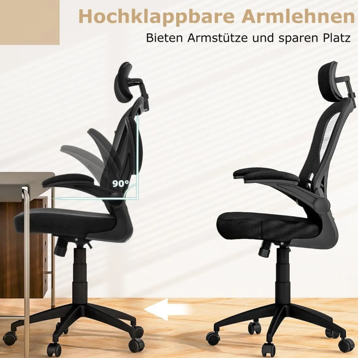 Ergonomischer Bürostuhl aus Netzgewebe mit Schaukellehne Chefsessel Drehbarer PC Stuhl