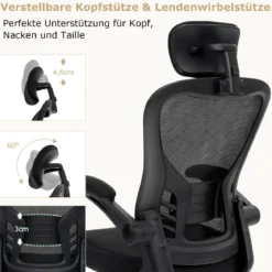 Ergonomischer Bürostuhl aus Netzgewebe mit Schaukellehne Chefsessel Drehbarer PC Stuhl