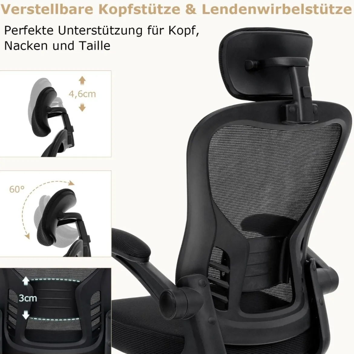 Ergonomischer Bürostuhl aus Netzgewebe mit Schaukellehne Chefsessel Drehbarer PC Stuhl