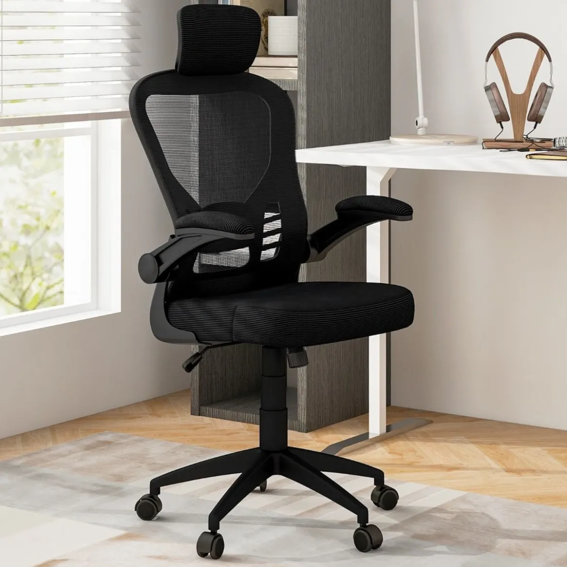 Ergonomischer Bürostuhl aus Netzgewebe mit Schaukellehne Chefsessel Drehbarer PC Stuhl