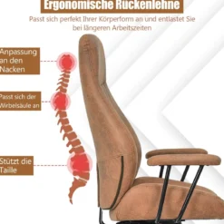 Ergonomischer Bürostuhl aus Wildleder 150° neigbarer Computerstuhl Braun
