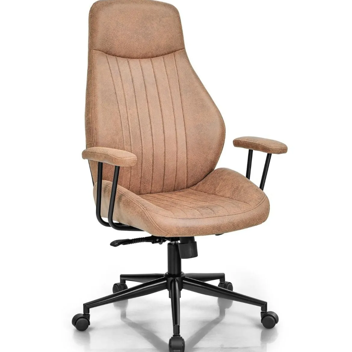 Ergonomischer Bürostuhl aus Wildleder 150° neigbarer Computerstuhl Braun