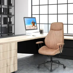 Ergonomischer Bürostuhl aus Wildleder 150° neigbarer Computerstuhl Braun