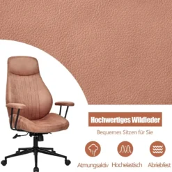Ergonomischer Bürostuhl aus Wildleder 150° neigbarer Computerstuhl Rotbraun