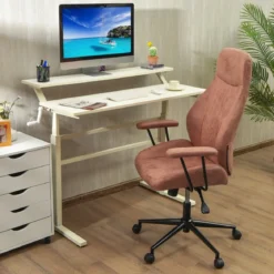 Ergonomischer Bürostuhl aus Wildleder 150° neigbarer Computerstuhl Rotbraun